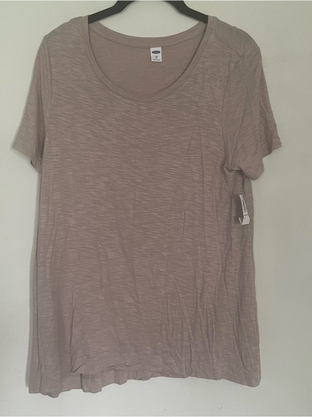 Womens Medium Soft Luxe Light Brown OLD NAVY Short Sleeve TOP Curve Hem NEW T3